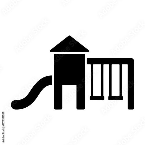 Playground equipment silhouette icon, park slide and swing set vector, outdoor play area