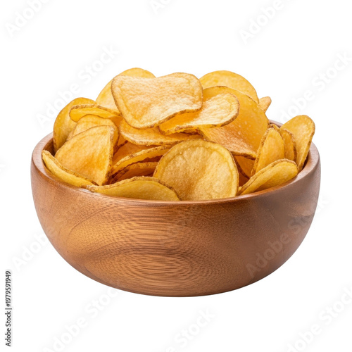 Potato chips in a wooden bowl