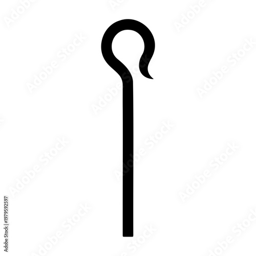 Shepherd crook icon vector, black shepherd staff silhouette, religious pastoral cane