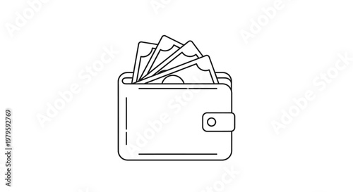 Wallet with Money - Simple Line Art Icon