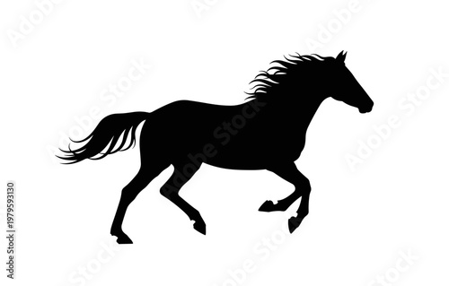 Silhouette of a galloping horse on a white background capturing dynamic motion