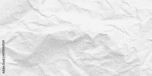 Crushed white paper texture with fine grain and mild halftone speckle. A worn neutral sheet background built from soft creases and dusty marks.