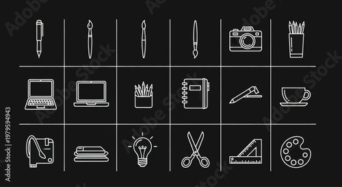 Creative Tools Icons Set, Design and Art Supplies Collection