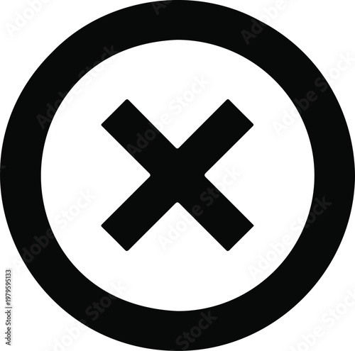 Clean vector illustration of cancel or close icon featuring thick X symbol within outlined circle shape