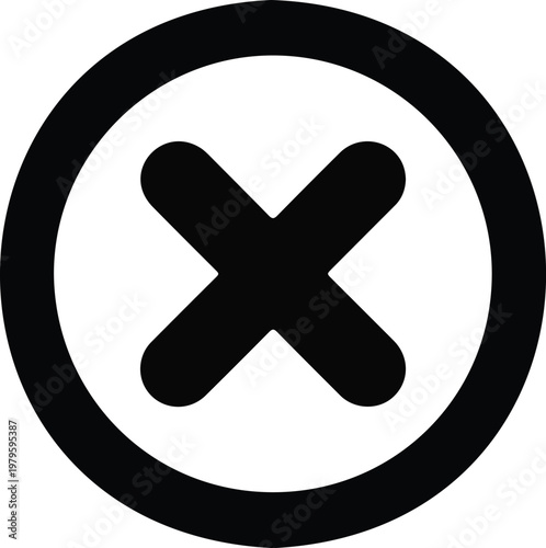 Clean vector illustration of cancel or close icon featuring thick X symbol within outlined circle shape