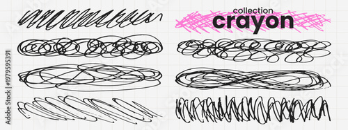 Pencil scribble line vector pack. Loose curls rough strokes and scratchy details. Hand drawn texture with pen and charcoal feel. Decorative elements for annotations and emphasis.