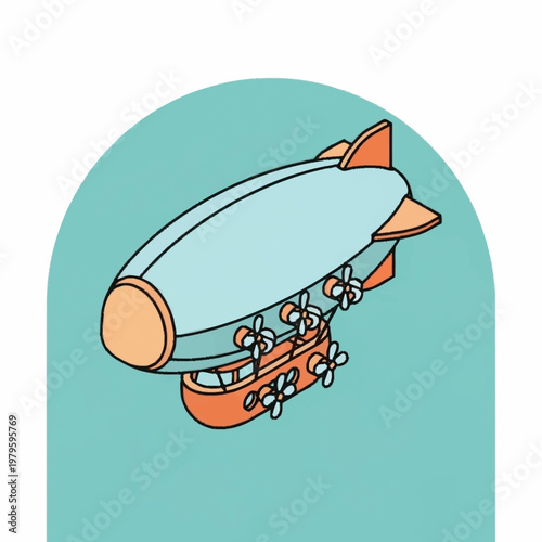 Vintage cartoon zeppelin airship flying.