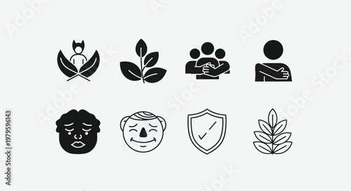 Diverse Icons Representing Mental Health, Well-being, Nature, and Community