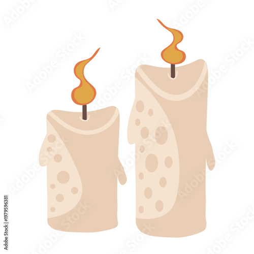 Minimal composition with two decorative candles and soft flame. Warm autumn atmosphere, cozy mood, and calm seasonal aesthetic. Suitable for fall themes, hygge lifestyle, and home decor visuals.