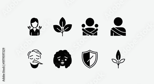 Health and Wellness Icons: Care, Nature, Support, Protection, Sickness