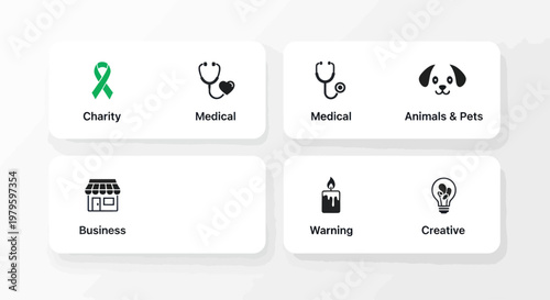 Healthcare, Business, Charity and Creative Concepts Illustrated with Icons