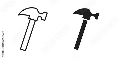 Hammer icon vector illustration in line style. flat silhouette designs