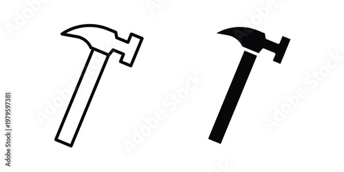 Hammer icon vector illustration in line style. flat silhouette designs