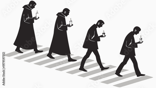 Silhouettes of people walking with mobile phones in hand crossing street