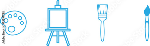 Artistic Studio Setup: Easel, Palette, and Brushes Icon Set