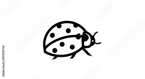 A black line drawing of a ladybug with spots is shown outdoors