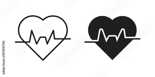 Heartbeat icon vector illustration in line style. flat silhouette designs