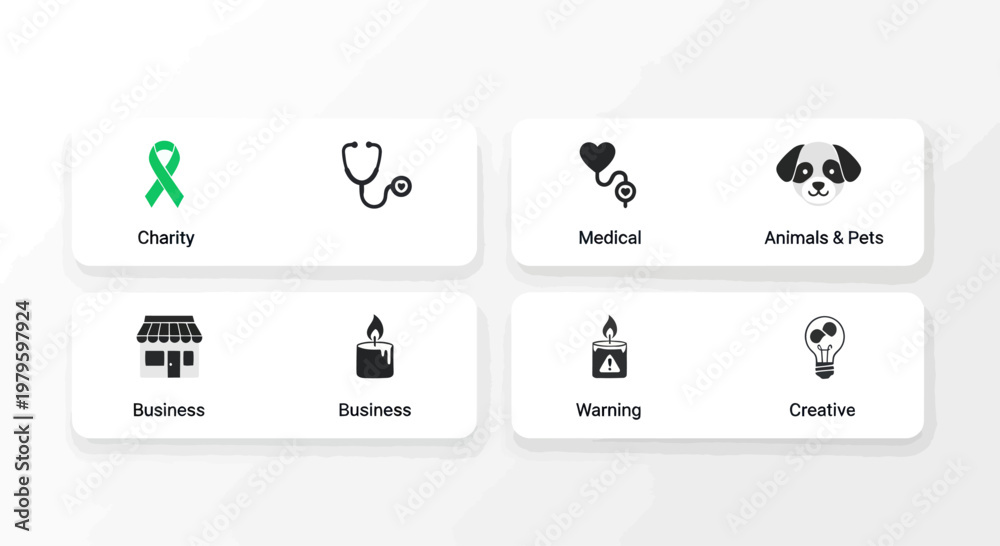Εκτύπωση καμβά Icons Set: Charity, Medical, Animals, Business, Warning, Creative