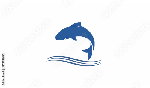 Minimal jumping carp fish logo clean vector design