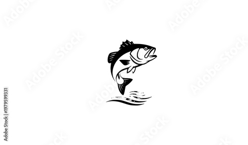 Minimal jumping bass fish logo clean vector design
