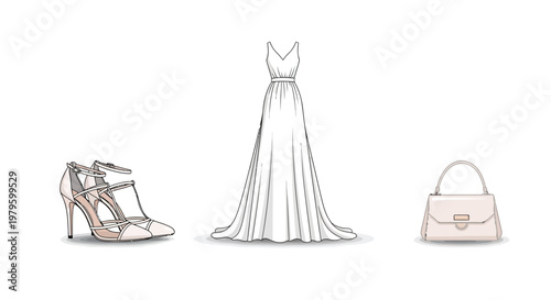 Elegant Evening Gown Dress High Heels And Handbag For Fashion Concepts