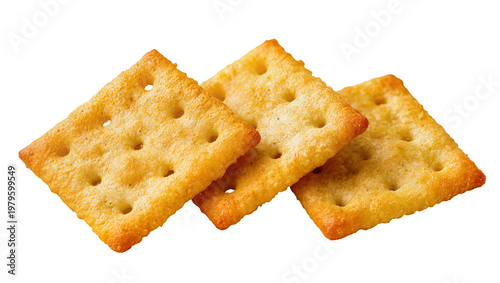 Fotografía Golden square crackers with holes stacked together