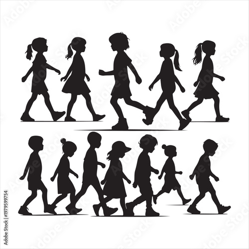 walking children vector silhouette outline logo design concept illustration idea