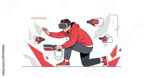 Immersive virtual reality gaming experience with modern technology and interactive digital elements