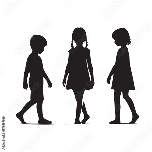 walking children vector silhouette outline logo design concept illustration idea