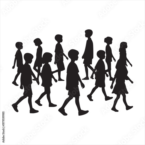 walking children vector silhouette outline logo design concept illustration idea