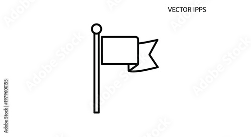 Simple Flag on Pole Outline Icon, Vector Graphic