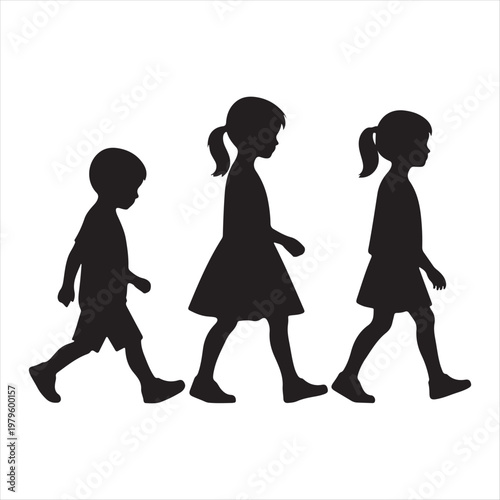 walking children vector silhouette outline logo design concept illustration idea