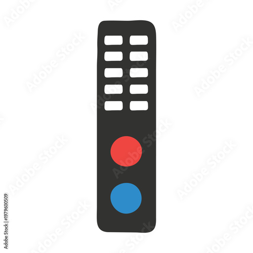 Simple flat vector icon of a remote control with multiple buttons and two large circular buttons