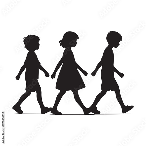 walking children vector silhouette outline logo design concept illustration idea