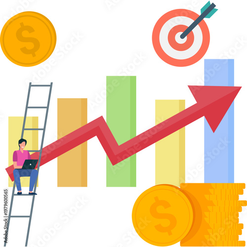 Businessman Working on Business Growth Strategy Success Illustration