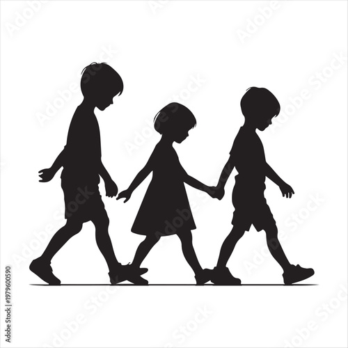 walking children vector silhouette outline logo design concept illustration idea