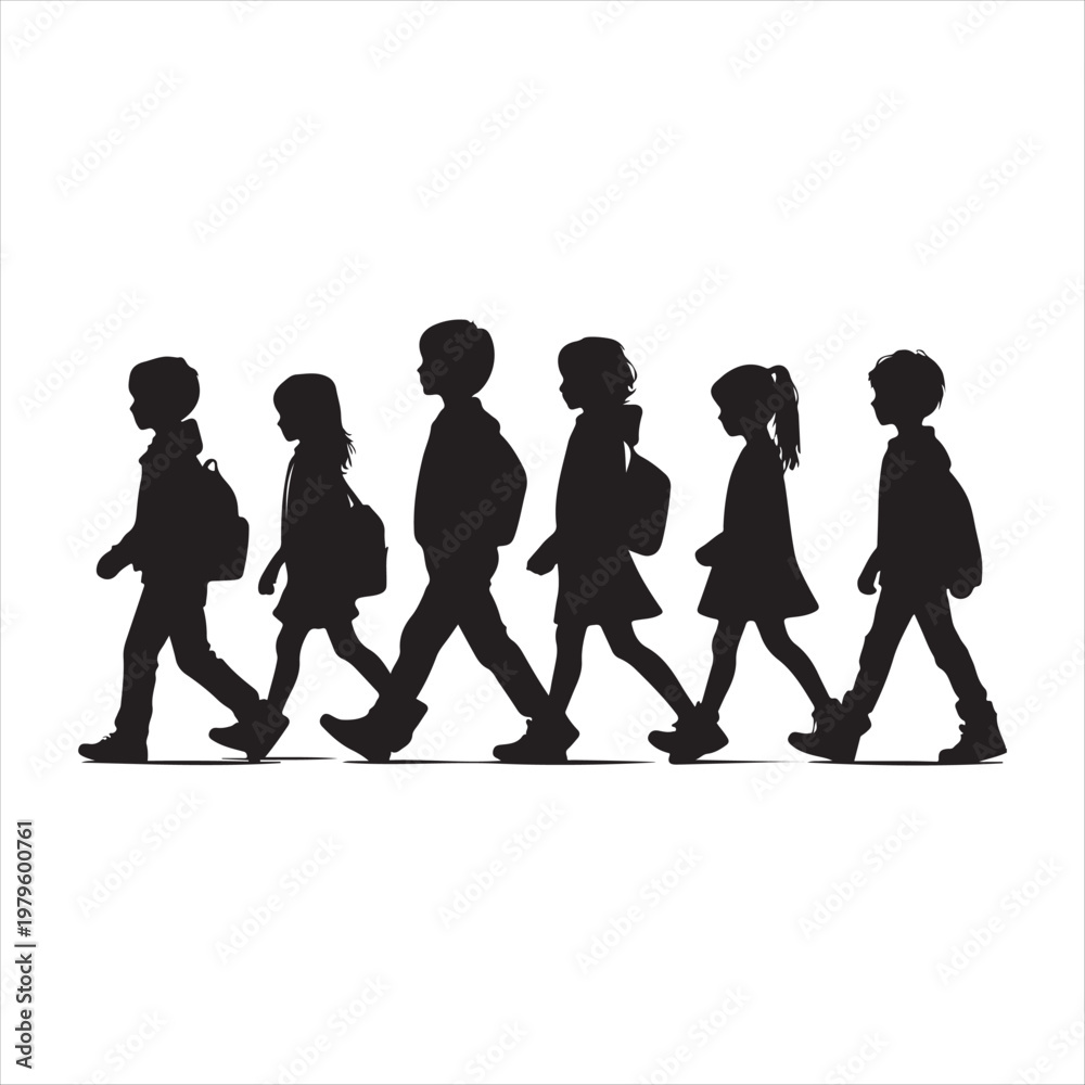 Obraz premium walking children vector silhouette outline logo design concept illustration idea