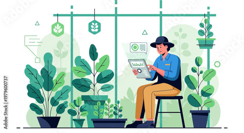 Innovative agriculture concept with a farmer using a tablet for crop monitoring and analysis