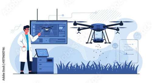 Innovative agriculture drone technology for precision farming and crop monitoring in a modern lab