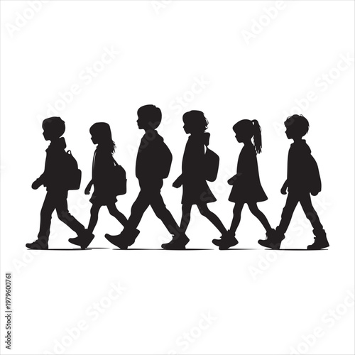 walking children vector silhouette outline logo design concept illustration idea