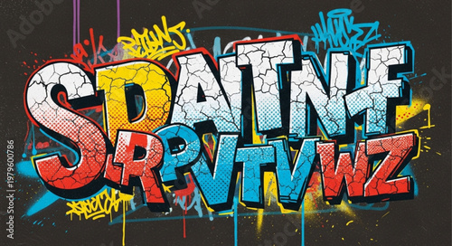 Colorful Urban Graffiti Lettering Mural Art Piece.