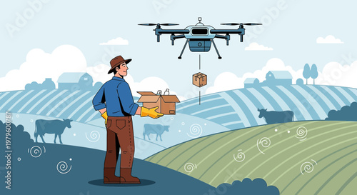 Innovative agriculture farming, farmer using drones for efficient and modern agriculture