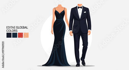 Elegant Man And Woman In Formal Wear Walking Together For Luxury Event Concepts