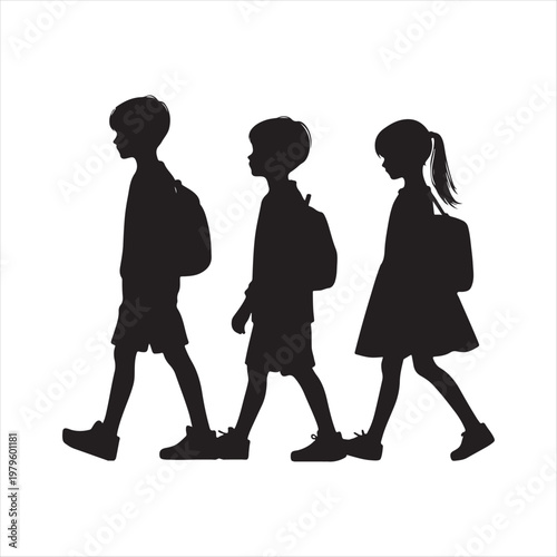 walking children vector silhouette outline logo design concept illustration idea