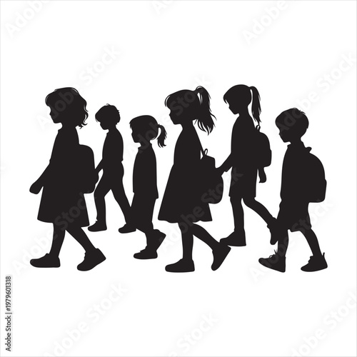 walking children vector silhouette outline logo design concept illustration idea
