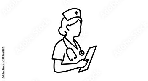 Nurse Icon Outline - Healthcare Professional Holding Clipboard