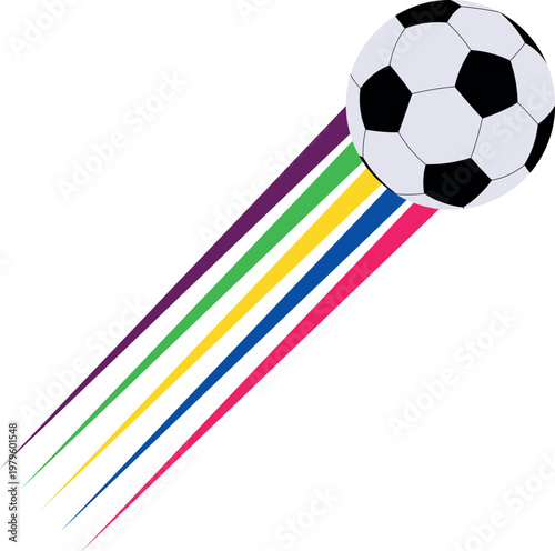 A flying soccer ball with a colorful trail. Vector illustration    World football championship.