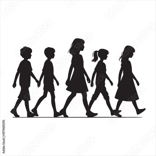 walking children vector silhouette outline logo design concept illustration idea