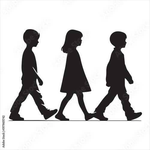 walking children vector silhouette outline logo design concept illustration idea