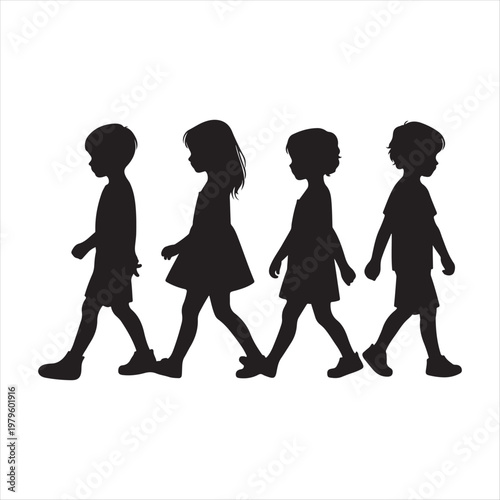 walking children vector silhouette outline logo design concept illustration idea